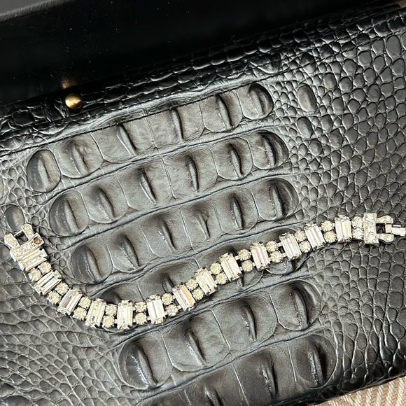 ALBERT WEISS VINTAGE CRYSTAL Art Deco Style BRACELET IN SILVER - Picture 2 of 15